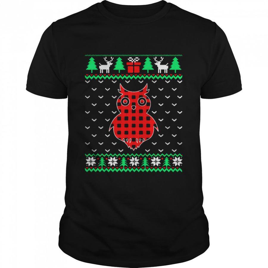 Owl Red Plaid Ugly Christmas Matching Pajamas T Shirt