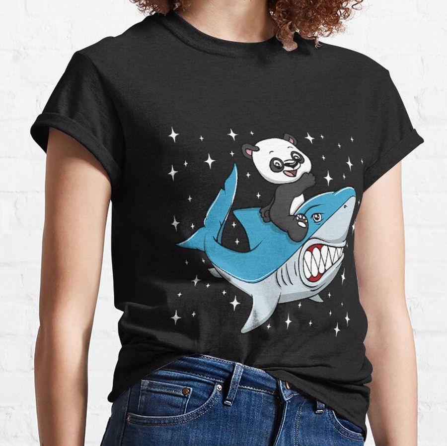 Panda Riding Shark Funny Ocean Sea Classic T-Shirt
