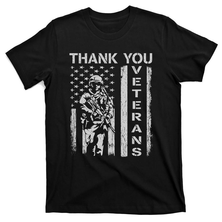 Patriotic Thank You American Flag Veterans Proud Veteran T-Shirts