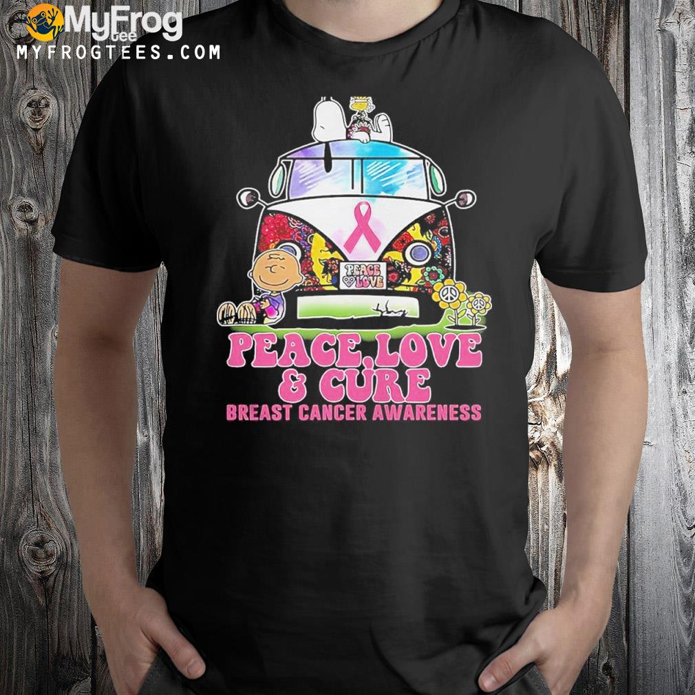 Peace love cure Snoopy breast cancer awareness shirt
