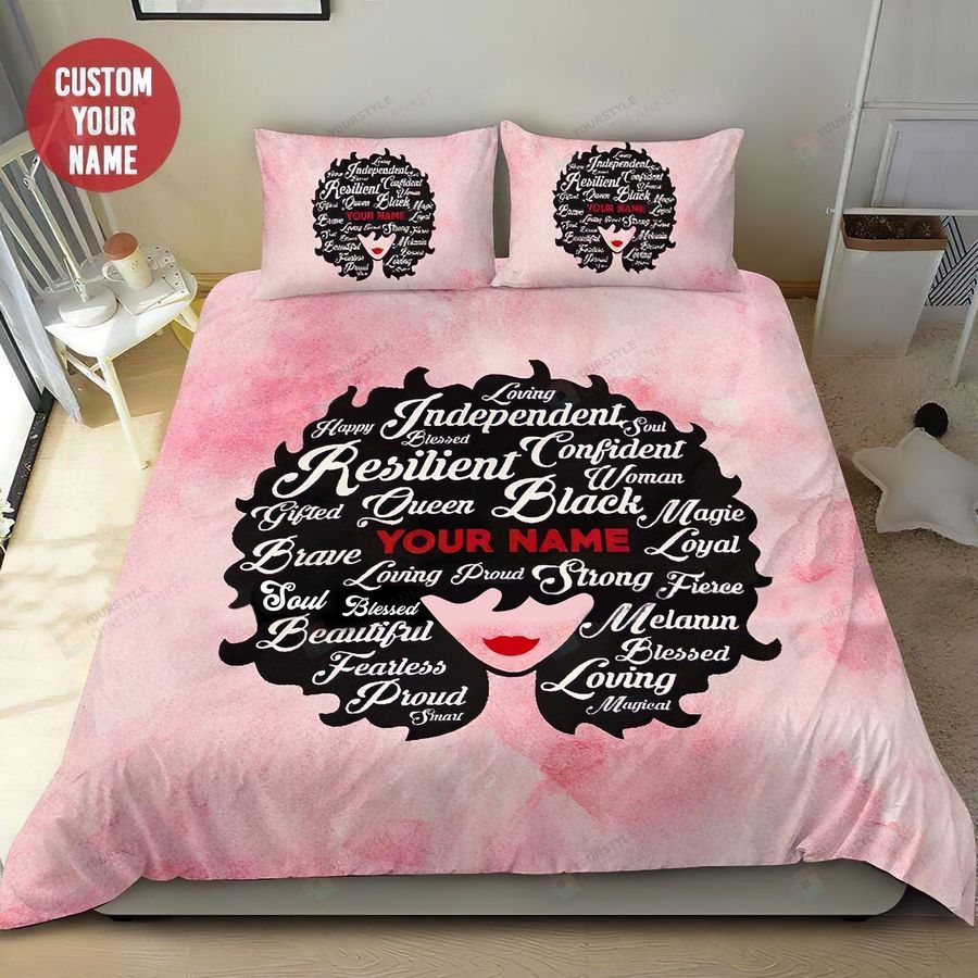 Personalized African American Pink Girl Independent Resilient Cotton Bed Sheets Spread Comforter Duvet Cover Bedding Sets Perfect Gifts For Daughter Girlfriend Wife