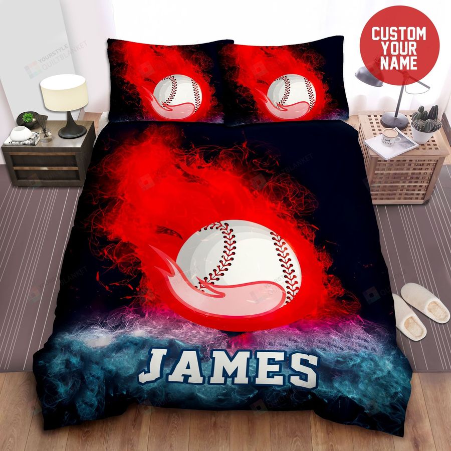 Personalized Baseball Ball Flying Like A Shooting Star Bed Sheets Spread Comforter Duvet Cover Bedding Sets