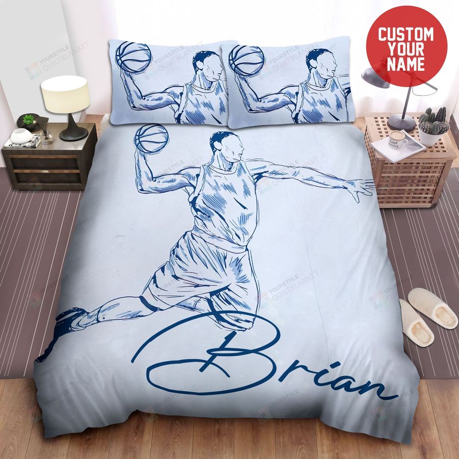 Personalized Basketball Player Slam Dunk White Bed Sheets Spread Comforter Duvet Cover Bedding Sets