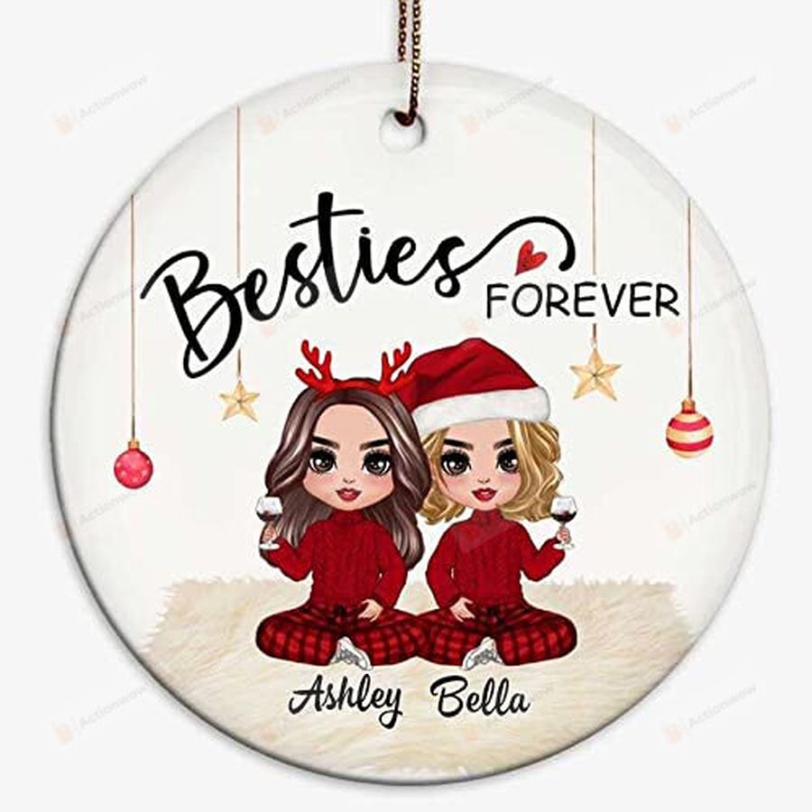 Personalized Circle Ornament Doll Besties Christmas Checkered Pants Meaningful Gifts For Family Friends On Xmas Tree Christmas Decoration
