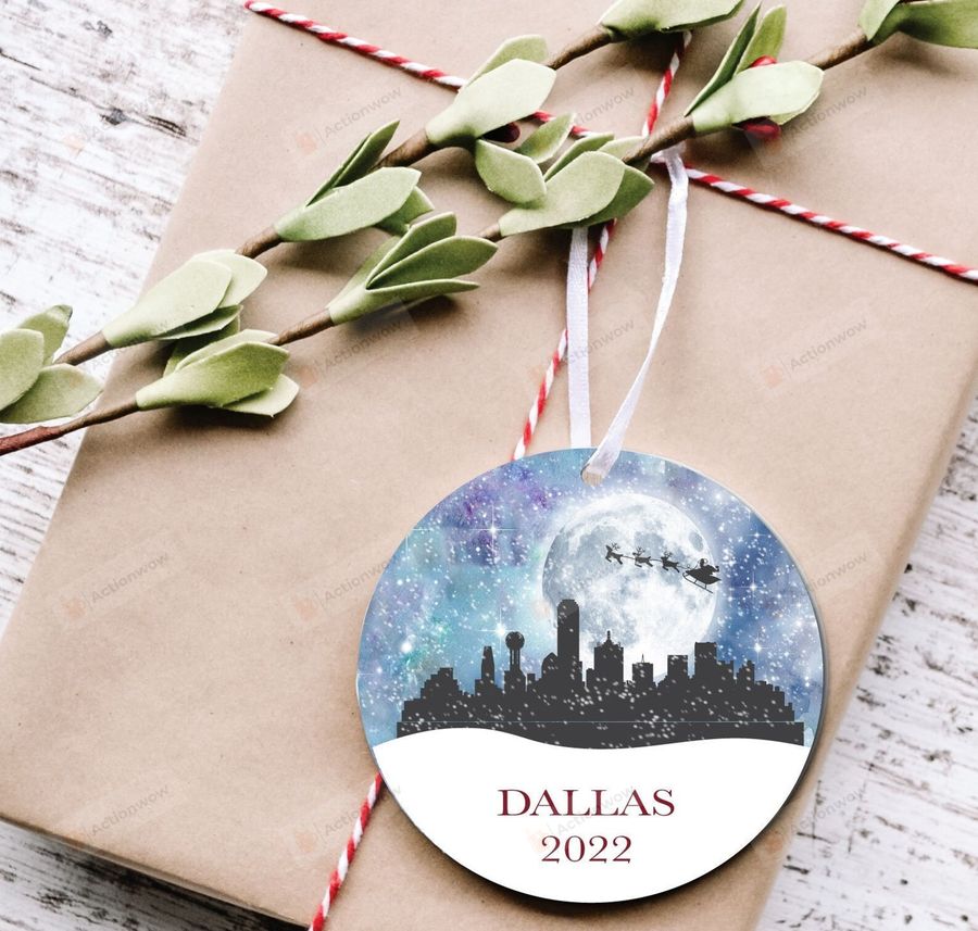 Personalized Dallas Christmas 2022 Ornament, Santa And Reindeer Ornament, Christmas Gift Ornament
