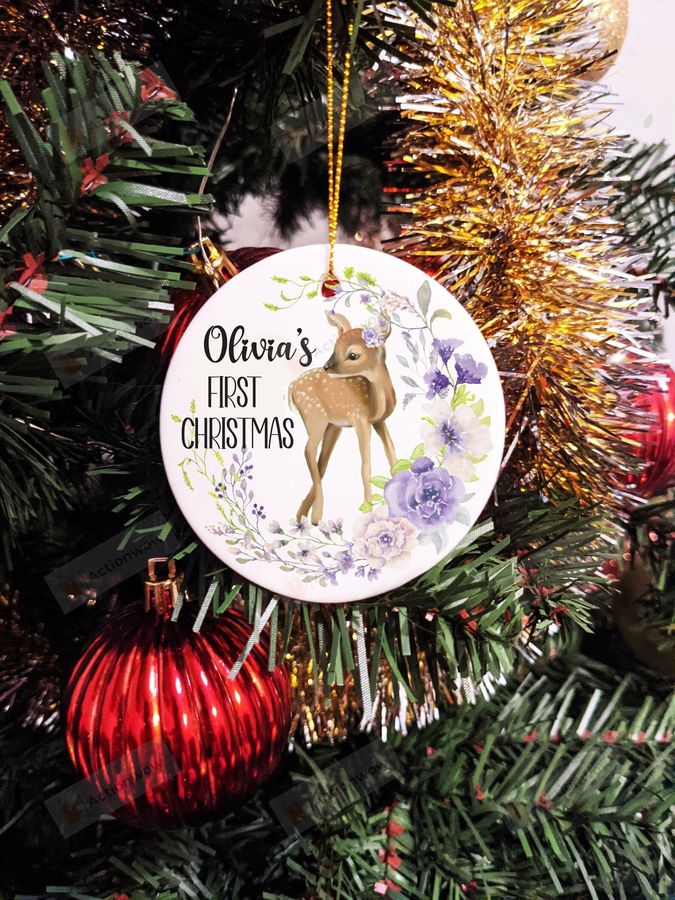 Personalized Deer Baby's First Christmas Ornament, Deer Lover Gift Ornament, Christmas Keepsake Gift Ornament   8767