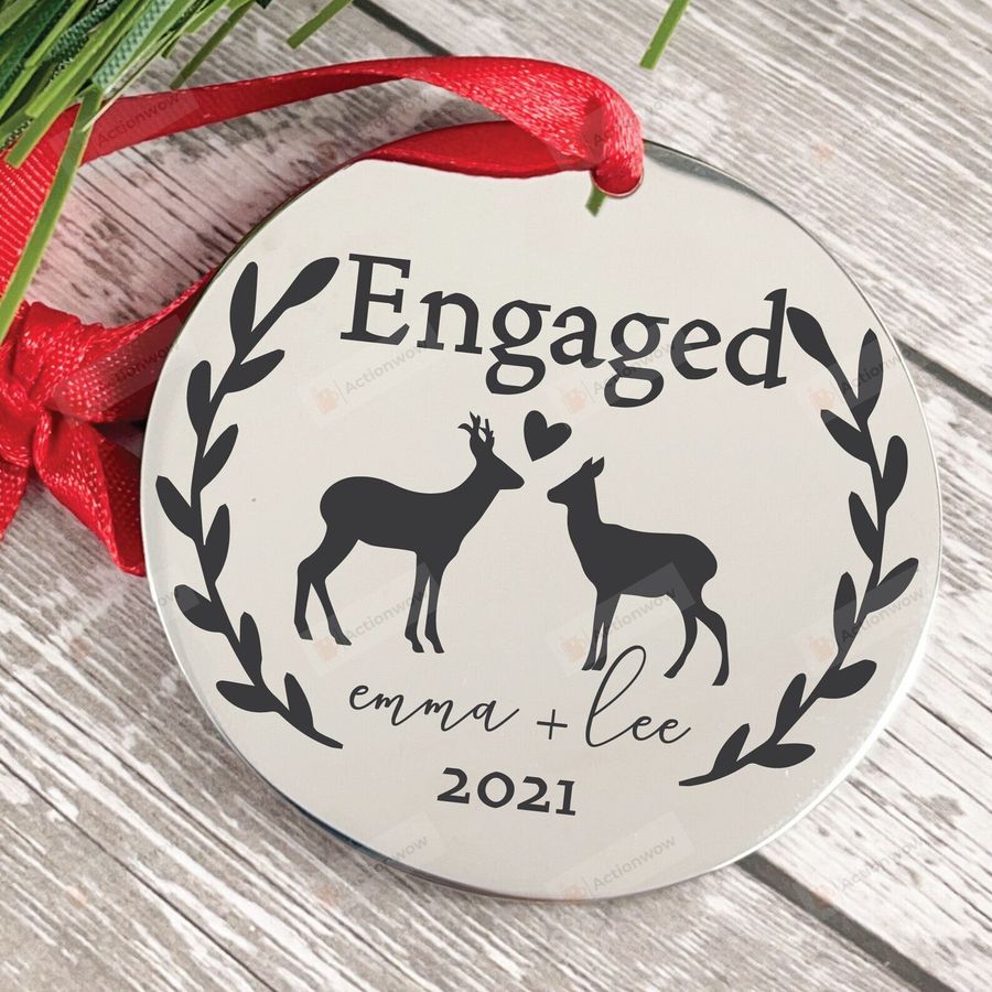 Personalized Deer Couple Engaged Ornament, Deer Lover Gift Ornament, Engagement Gift Ornament