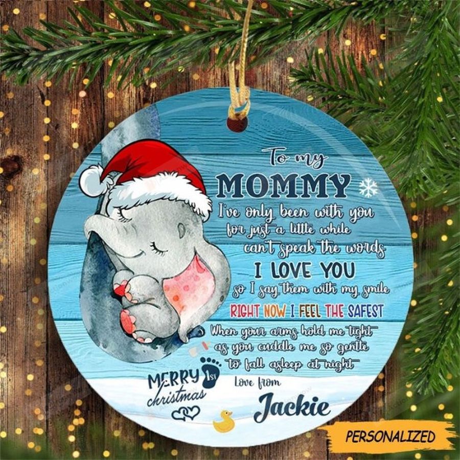 Personalized Elephant Baby's First Christmas Ornament, Car Ornament, Home Decoration