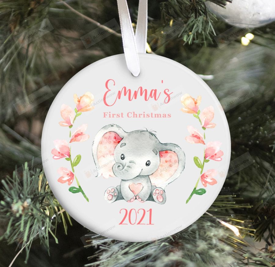 Personalized Elephant Baby's First Christmas Ornament, Elephant Lover Gift Ornament, Christmas Keepsake Gift Ornament   4916