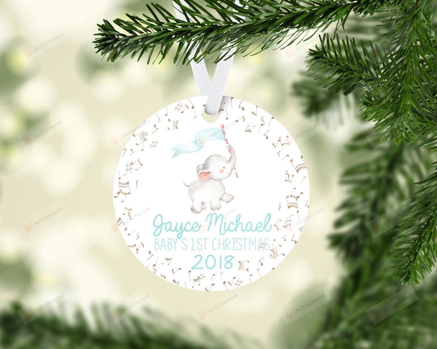 Personalized Elephant Baby's First Christmas Ornament, Elephant Lover Gift Ornament, Christmas Keepsake Gift Ornament   7835