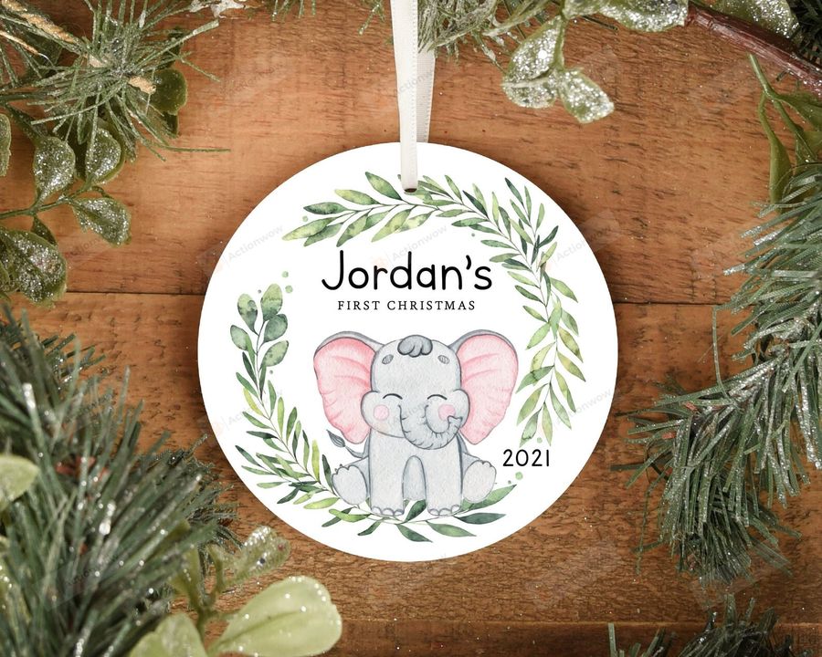 Personalized Elephant Baby's First Christmas Ornament, Elephant Lover Gift Ornament, Christmas Keepsake Gift Ornament   9597