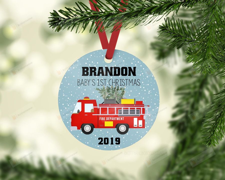 Personalized Fire Truck Baby's First Christmas Ornament, Fireman Gift Ornament, Christmas Keepsake Gift Ornament