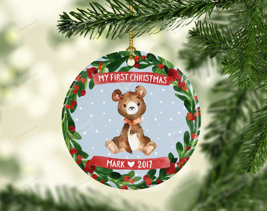 Personalized First Christmas With Bear Ornament, Gift For Bear Ornament, Christmas Gift Ornament