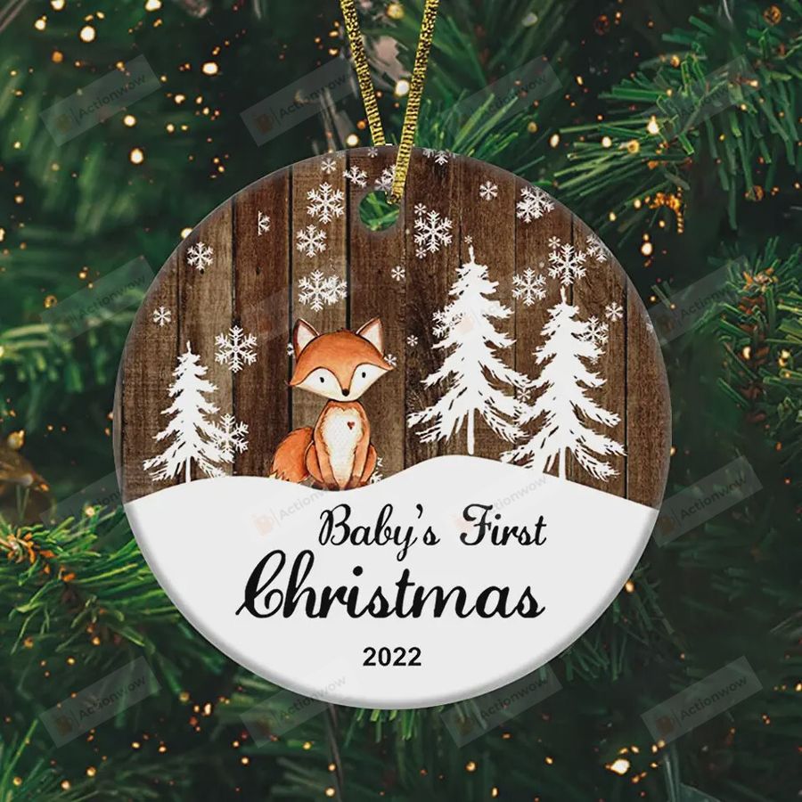 Personalized Fox Baby's First Christmas Ornament, Fox Lover Gift Ornament, Christmas Keepsake Gift Ornament   6972