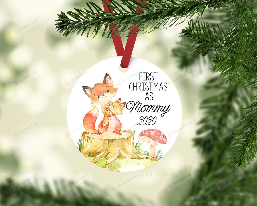 Personalized Fox First Christmas As Mommy Ornament, Fox Lover Gift Ornament, Christmas Gift For New Mommy Ornament