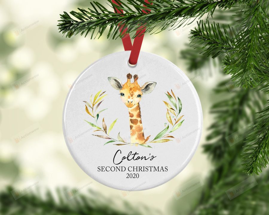 Personalized Giraffe Baby's Second Christmas Ornament, Giraffe Lover Gift Ornament, Christmas Keepsake Gift Ornament   1838