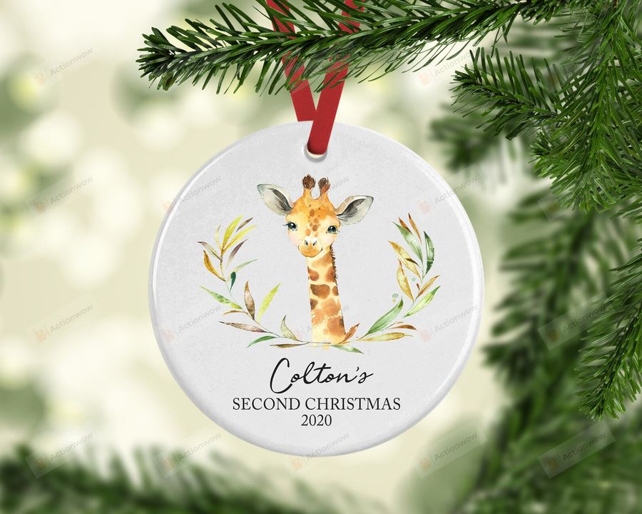  Personalized Giraffe Baby's Second Christmas Ornament, Giraffe Lover Gift Ornament, Christmas Keepsake Gift Ornament 1838 