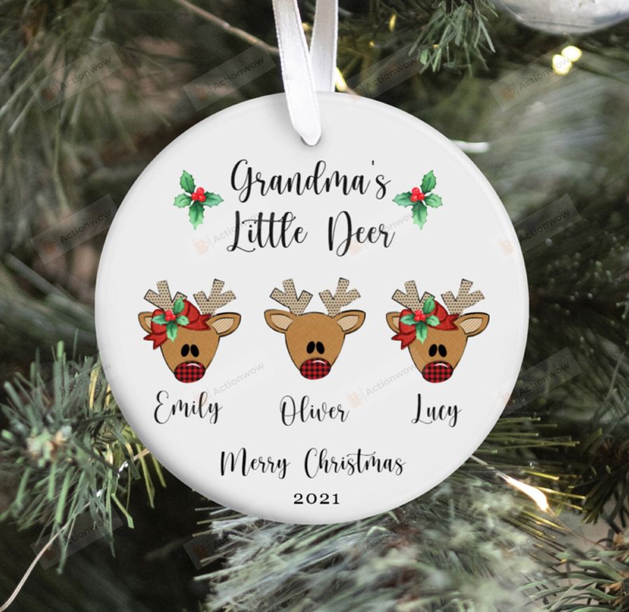Personalized Grandma's Little Deer Merry Christmas Ornament, Deer Lover Gift Ornament, Christmas Gift For Grandma Ornament