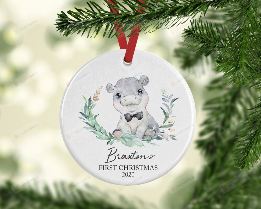 Personalized Hippo Baby's First Christmas Ornament, Hippo Lover Gift Ornament, Christmas Keepsake Gift Ornament   5669