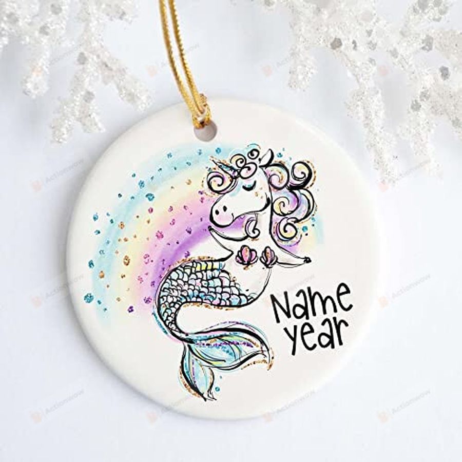 Personalized Mermaid Unicorn Ornament, Christmas Holiday Name Year Custom Ornament   Merry Xmas Gifts For Mermaid Lovers, Kids, Christmas Tree Decoration