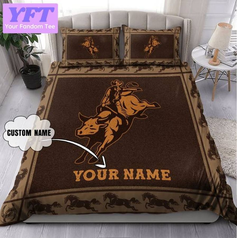 Personalized Name Bull Riding Vintage 3D Bedding Set