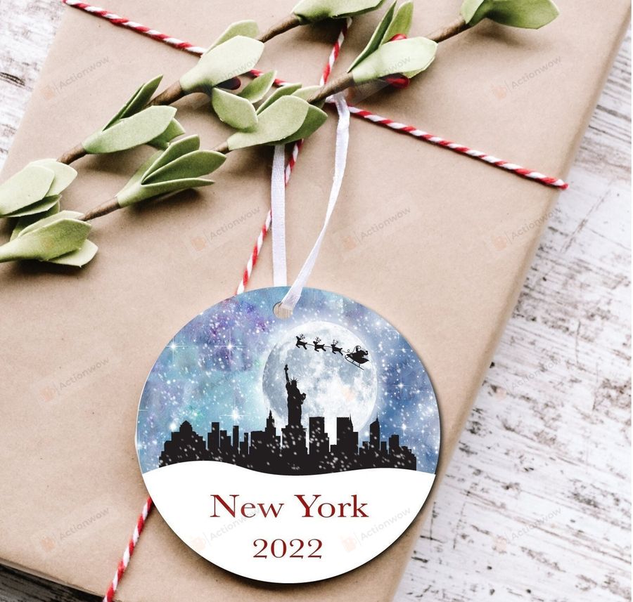 Personalized New York City Christmas 2022 Ornament, Santa And Reindeer Ornament, Christmas Gift Ornament   7844