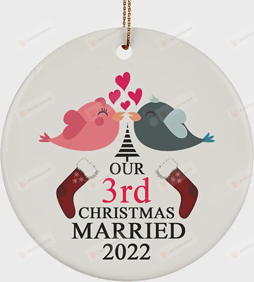 Personalized Our 3Rd Christmas Married Bird Couple Ornament, Christmas Ornament Gift, Wedding Anniversary Gift Ornament