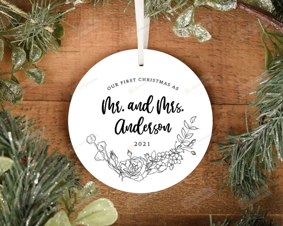 Personalized Our First Christmas As Mr And Mrs Ornament, Newly Married Ornament, Wedding Gift For Couple Ornament   9379