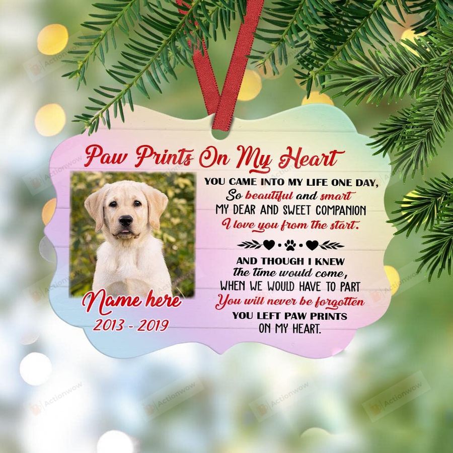 Personalized Paw Prints On My Heart You Came Into My Life One Day Ornament   Custom Memorial Pets Photo Ornament, Sympathy Merry Xmas Gifts For Loss Of Dog Cat, Christmas Tree Decoration