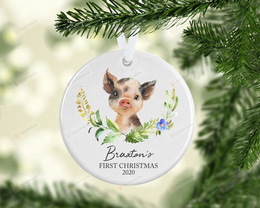 Personalized Pig With Floral Ornament, Gift For Pig Lovers Ornament, Christmas Gift Ornament