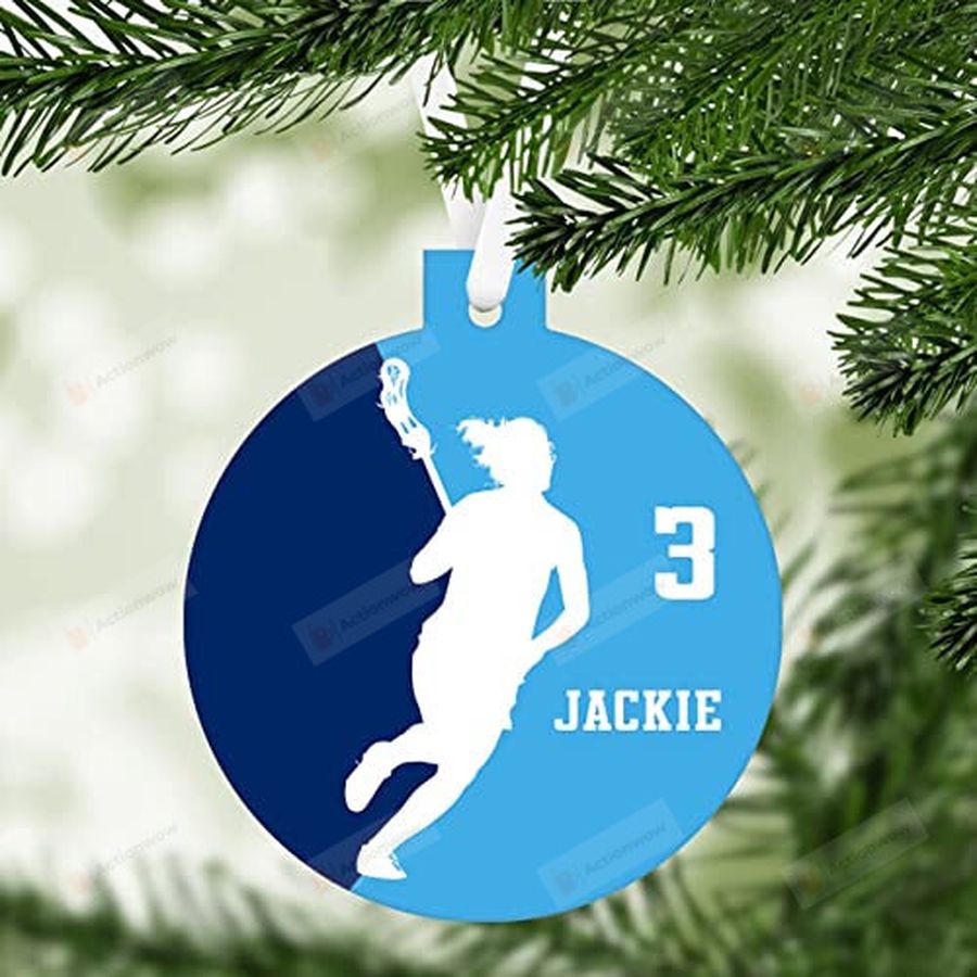 Personalized Porcelain Ornament For Sports Lovers For Sportsman Girls Womens Lacrosse Silhouette Christmas Ornament   Team Colors   Customized Team Keepsake Gift