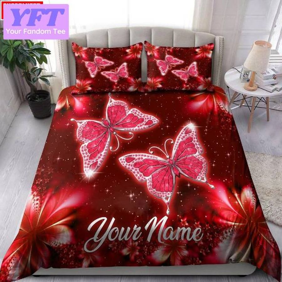 Personalized Red Butterfly 3D Bedding Set