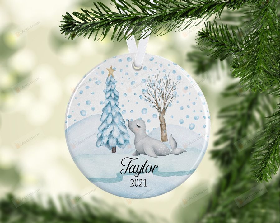 Personalized Seal First Christmas Ornament, Gift For Seal Lovers Ornament, Christmas Gift Ornament
