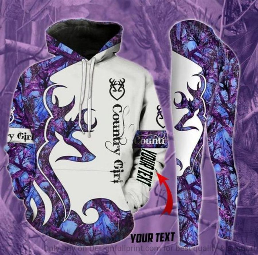 Personalized Us Size Purple Camo Deer Hunting Camo Us Flag Country Girl Hoodie And Leggings Set Hg