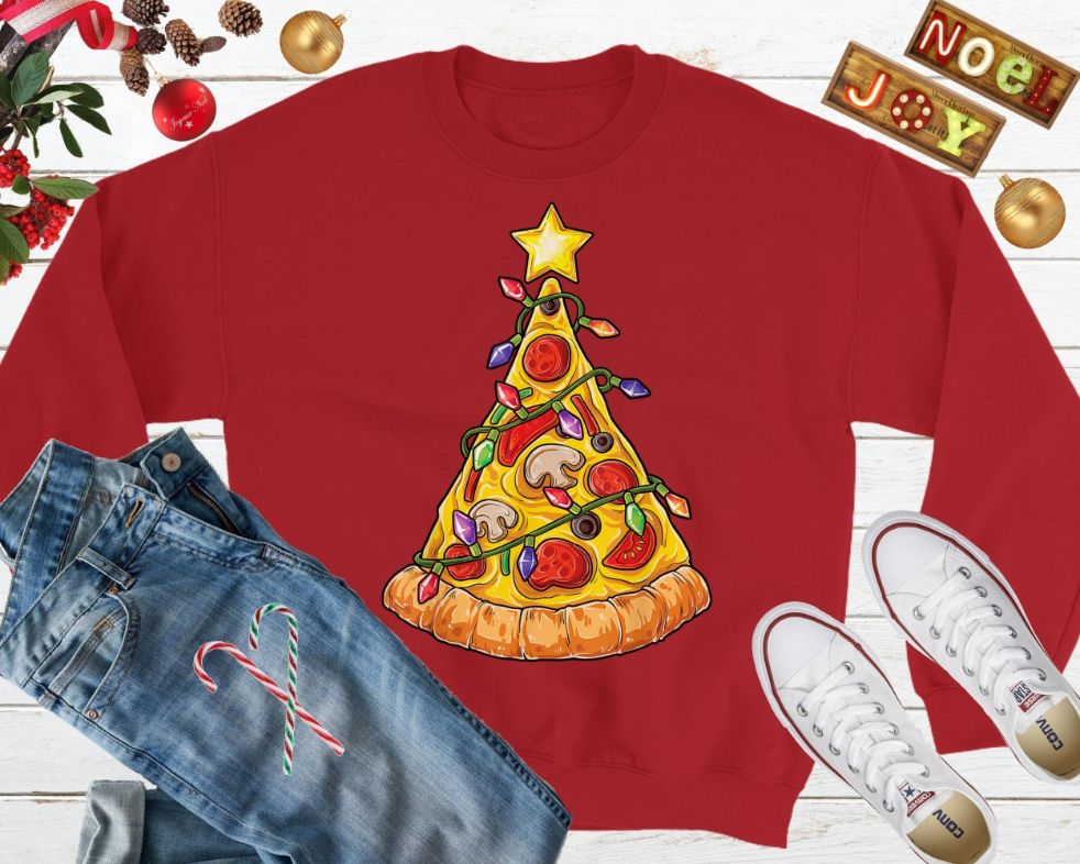Pizza Christmas Tree Lights Ugly Sweater