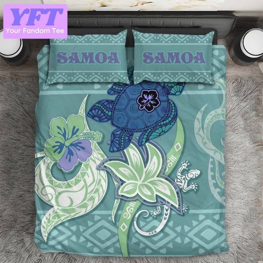 Polynesian Samoa Turtle Hibiscus Green Art 3D Bedding Set