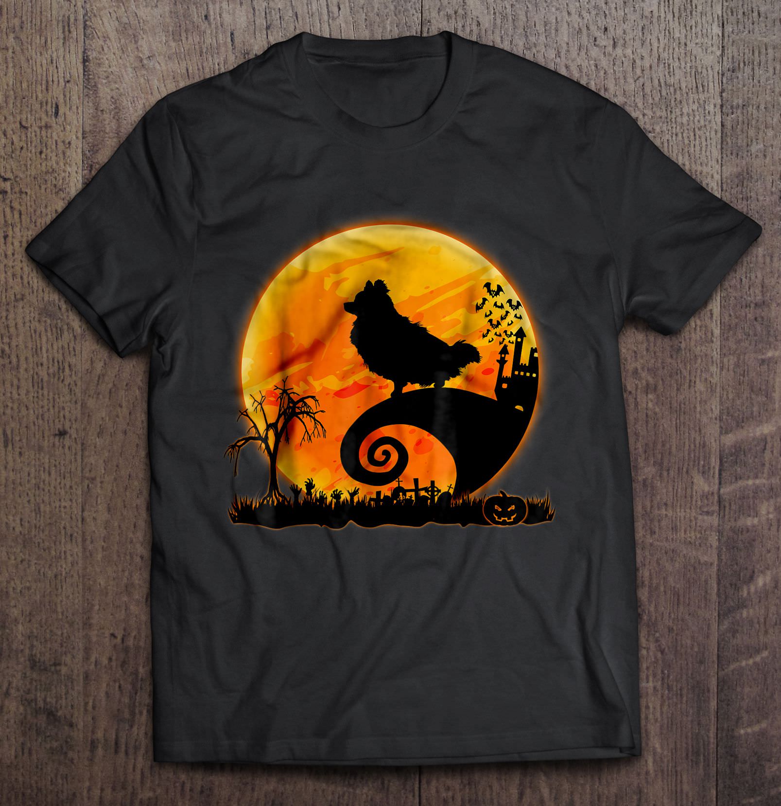 Pomeranian Dog And Moon – Halloween V-Neck T-Shirt