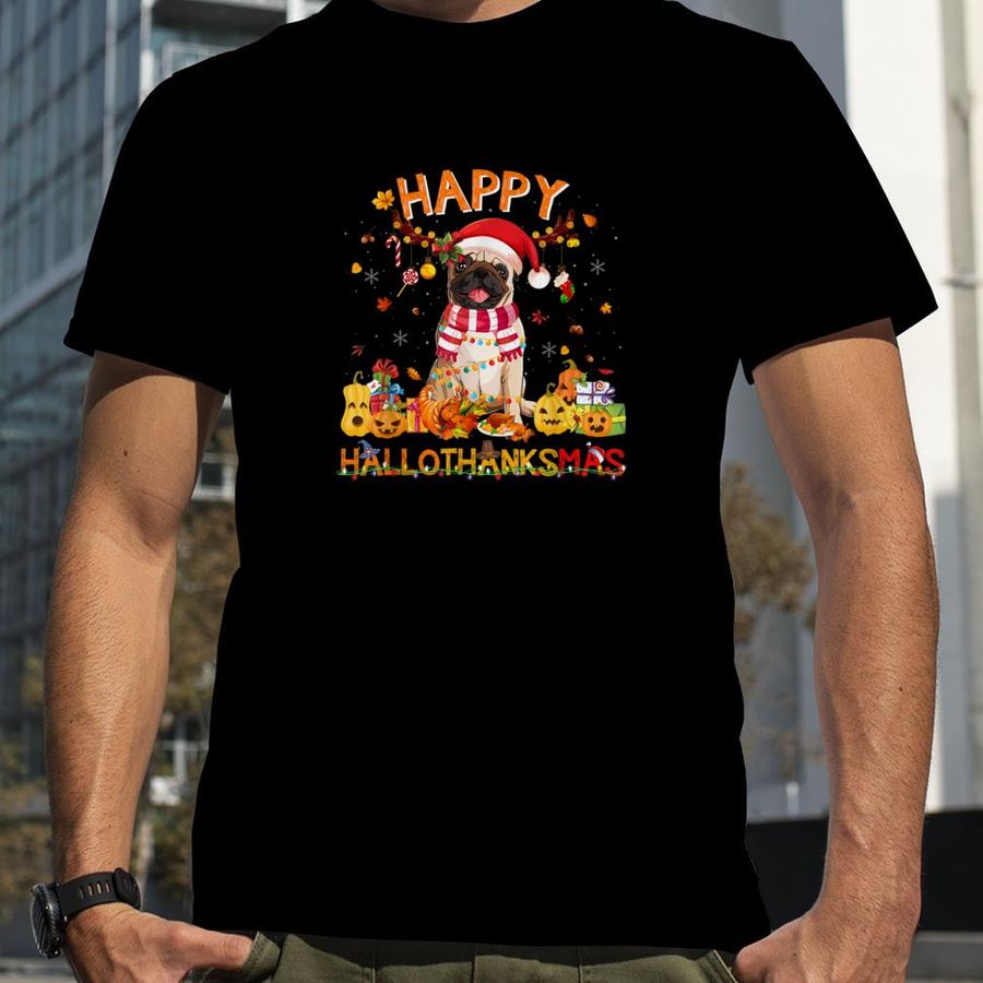 Pomeranian Halloween Thanksgiving Christmas Hallothanksmas T Shirt