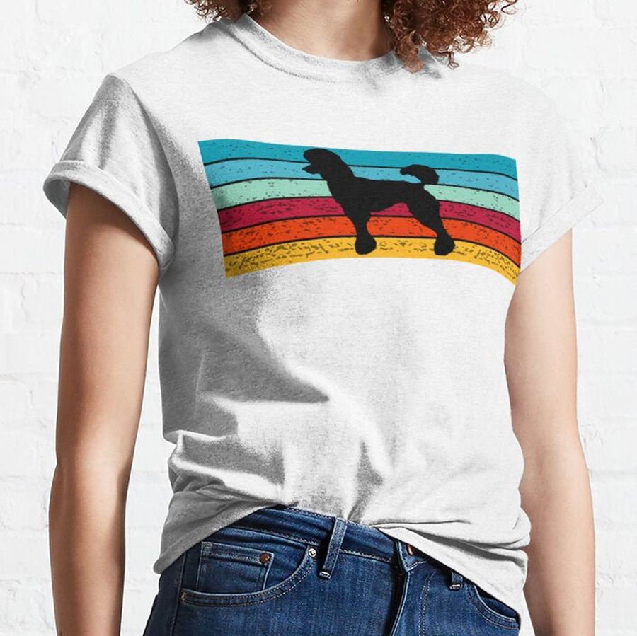 poodle dog silhouette retro vintage color horizontal sunset line background with grunge pattern 2 Classic T-Shirt