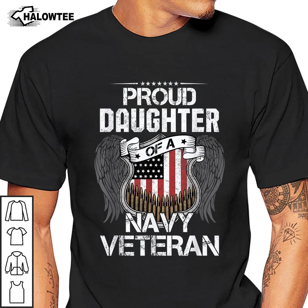 Proud Daughter Of A Veteran Navy Shirt Usa Flag Retired Angel Wings
