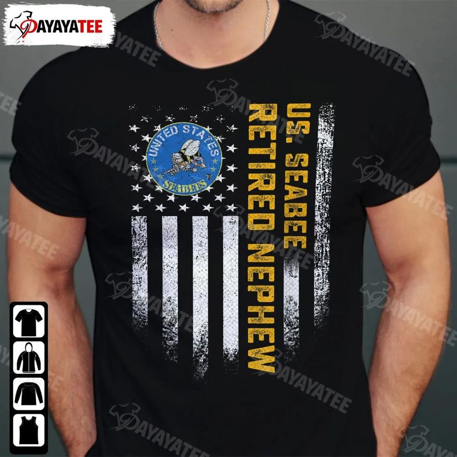 Proud Retired Us Seabee Veteran Nephew Shirt Usa Flag United States Military Gifts