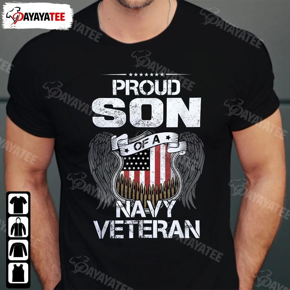 Proud Son Of A Veteran Navy Shirt American Flag Perfect Gift On Veterans Day