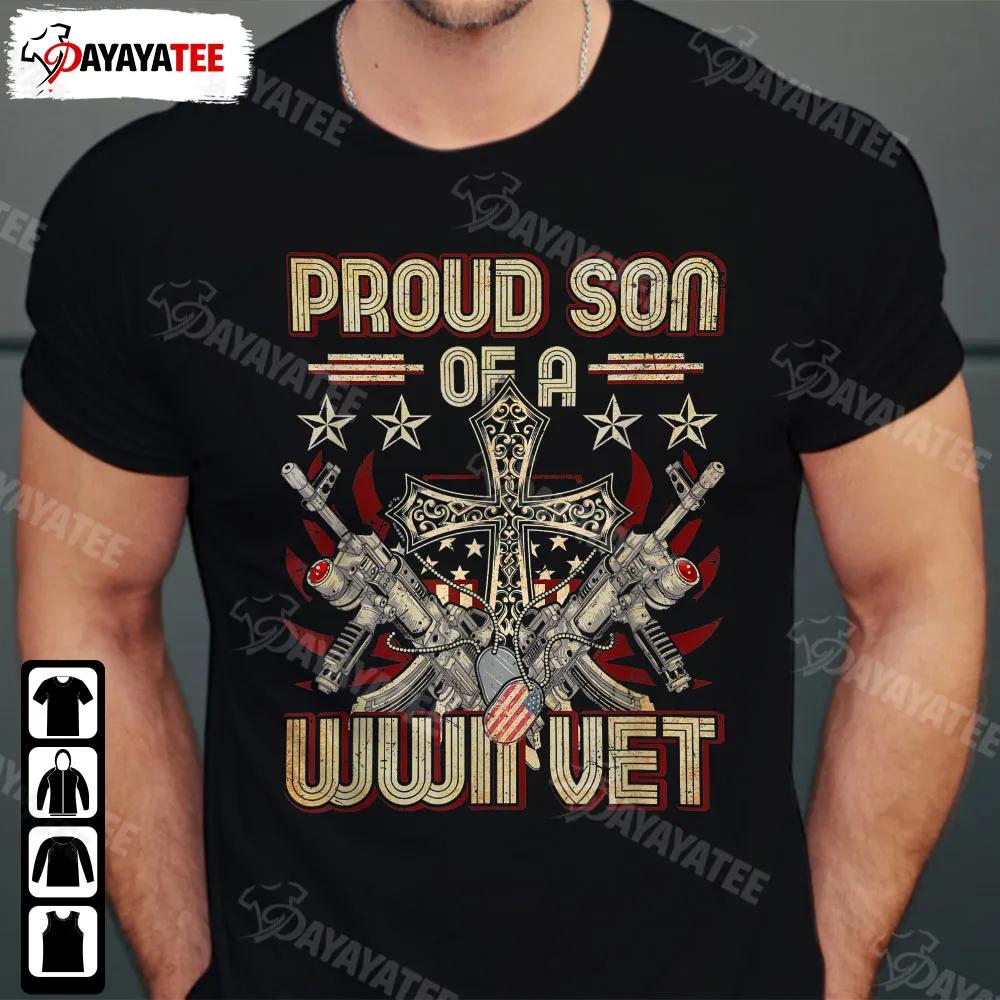 Proud Son Of A Wwii Vet Shirt World War Two Veteran American Flag Cross