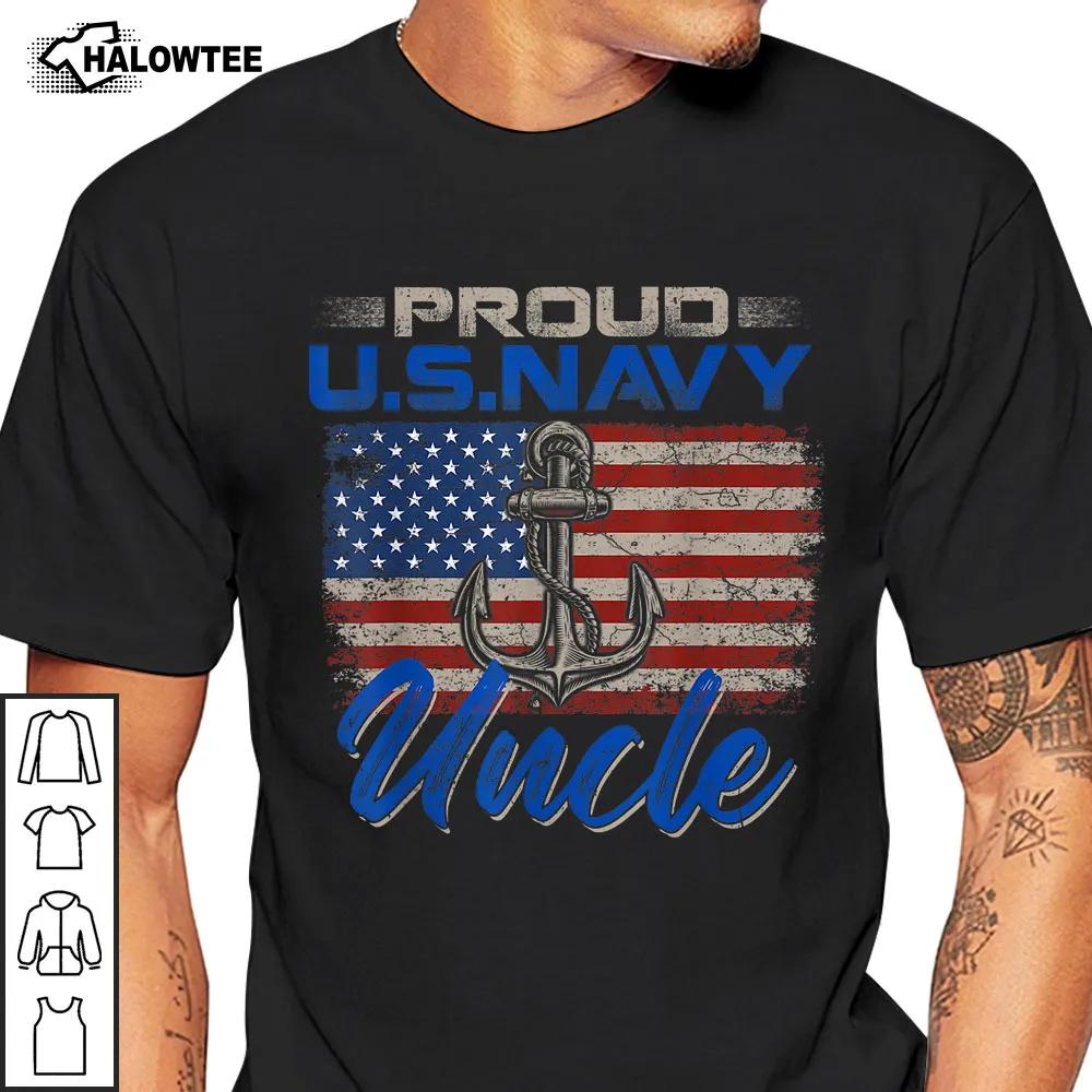 Proud Us Navy Uncle For Veteran Day Shirt Anchor American Flag Background