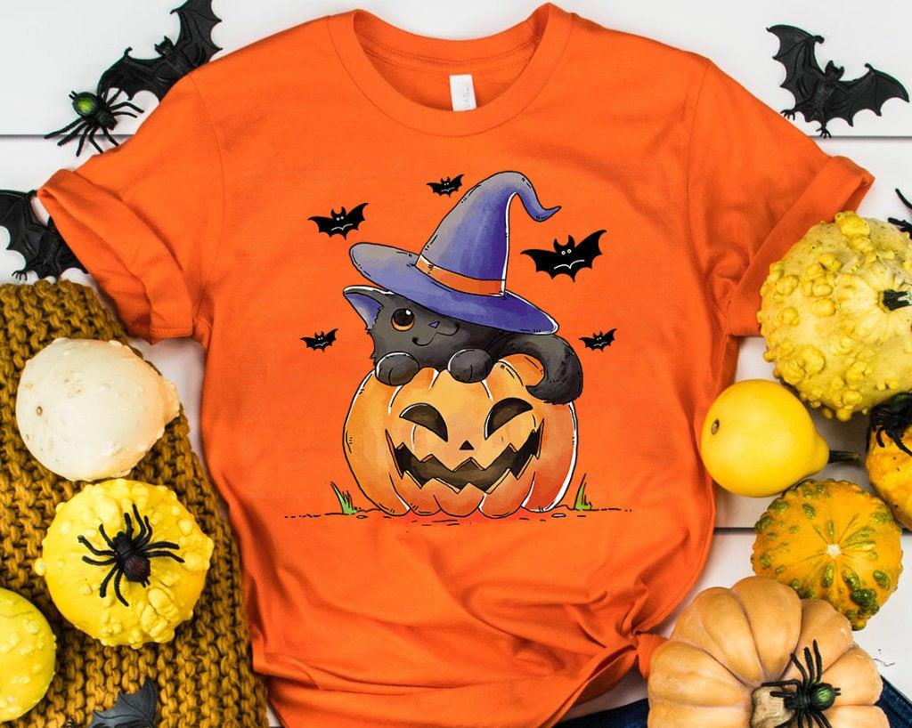 Pumpkin and Black Cat Halloween Shirt