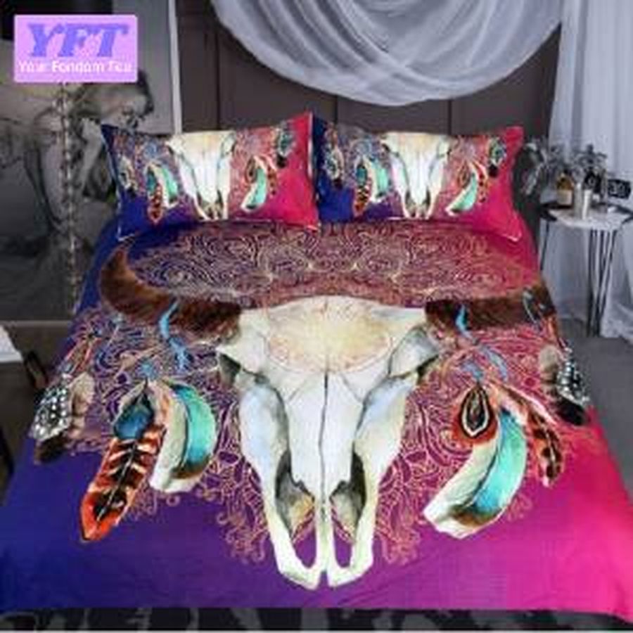 Purple Floral Skulls Bedding Cover 3D Bedding Set