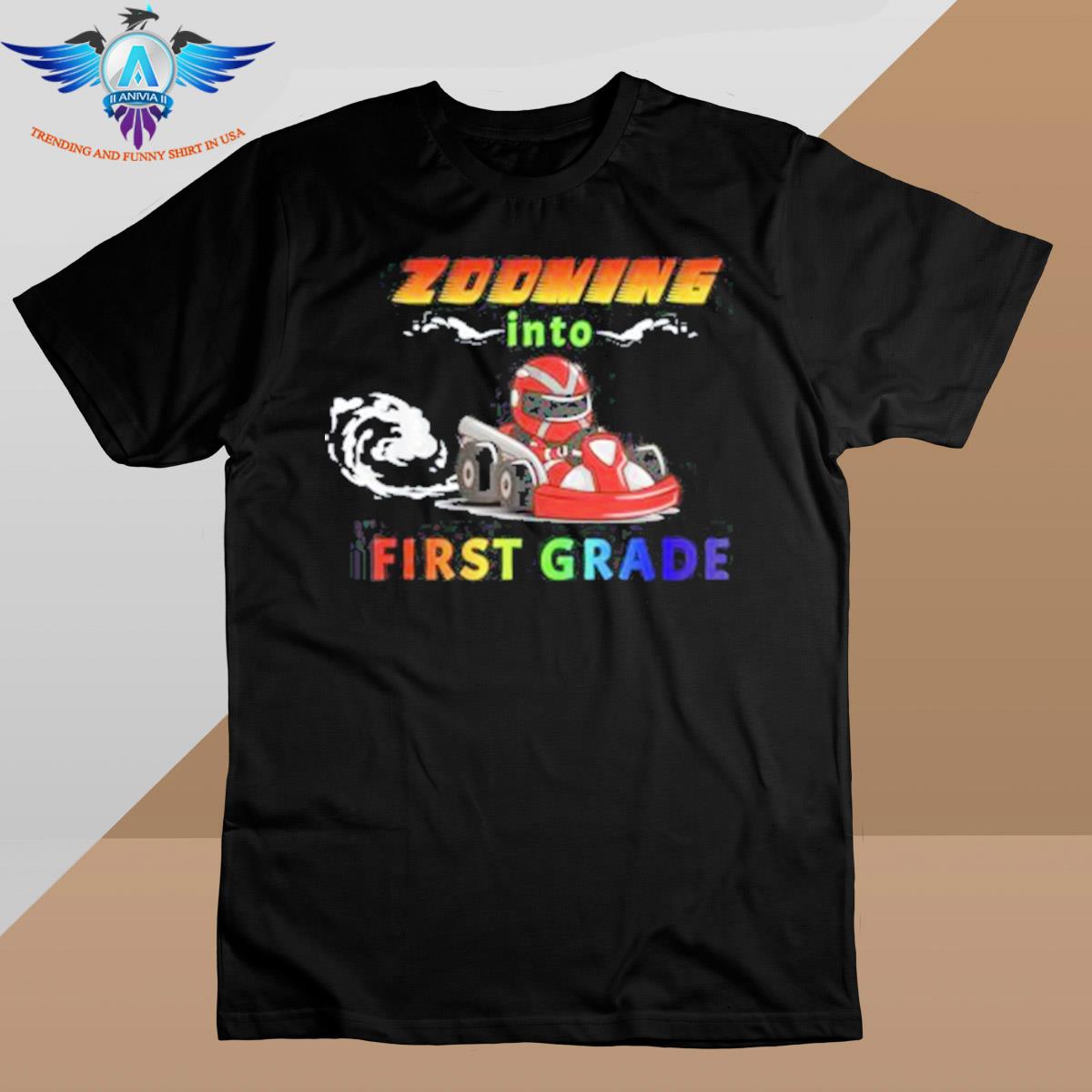 Race car back to school zooming into first grade shirt