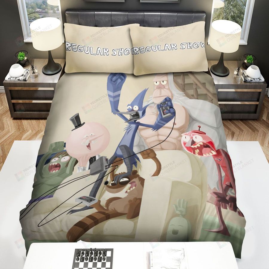 Regular Show Characters Playing Video Games Bed Sheets Spread Duvet Cover Bedding Sets