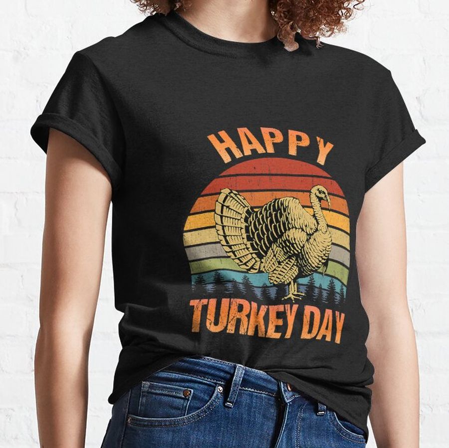 Retro Happy Turkey Day Cool Turkey Classic T-Shirt