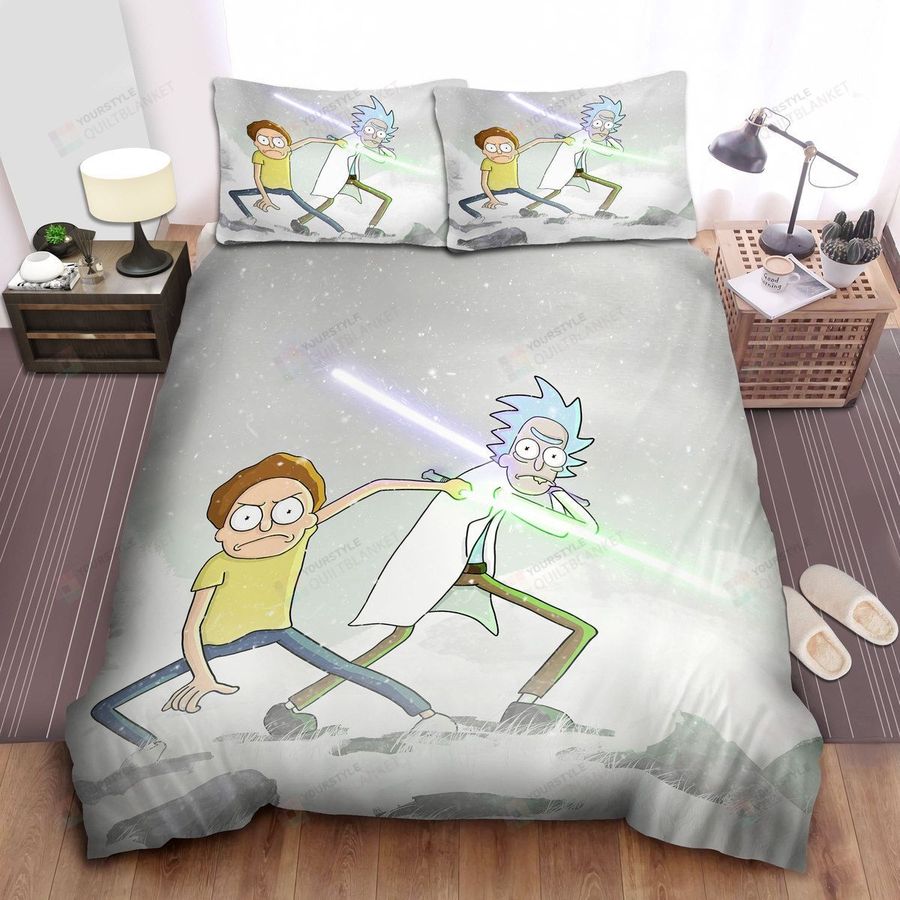 Rick And Morty With Lightsabers Bed Sheets Spread Comforter Duvet Cover Bedding Sets